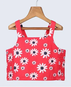 Beebay Sleeveless Floral Print Cut Out Detail Top - Red