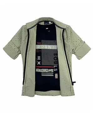 Charchit Full Sleeves Printed Shirt With Tee - Light Green