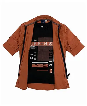Charchit Full Sleeves Printed Shirt With Tee - Brown
