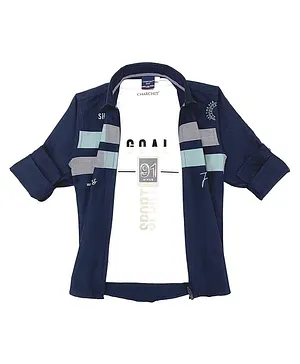 Charchit Full Sleeves Striped Shirt With Tee - Navy Blue