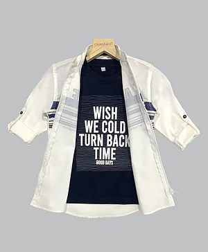Charchit Full Sleeves Shirt With Text Printed Tee - White
