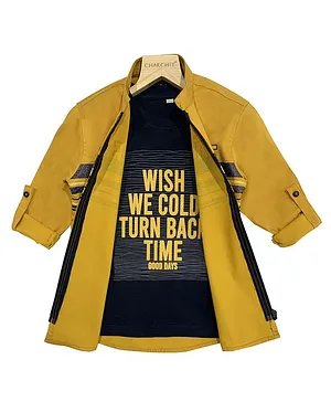 Charchit Full Sleeves Shirt With Text Printed Tee - Yellow