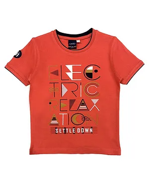 CAVIO Half Sleeves Electric Relaxation Abstract Alphabet Print Tee - Tomato Red
