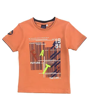 CAVIO Boys Half Sleeves Barcode & Faith Text Print Tee - Peach