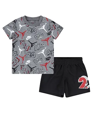 Jordan Half Sleeves Jumbled Air Print Tee & Shorts Set - Multi Color