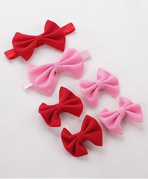 Babyhug Headbands & Hair Clips Pack of 6 - Pink Red