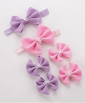Babyhug Headbands & Hair Clips Set of 6 - Pink Purple