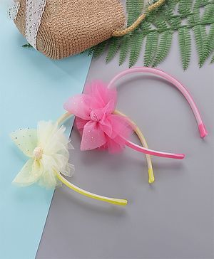 Babyhug Hair Bands With Sequin Bow Pack Of 2 - Yellow & Pink
