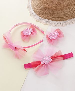 Babyhug Hair Band & Headband With Hair Clips - Pink  - Free Size