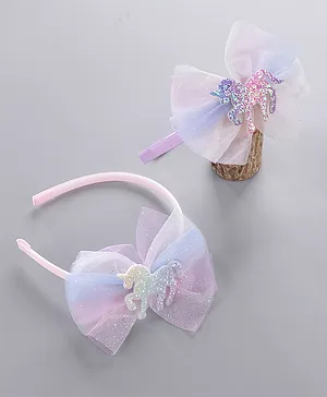 Babyhug Hair Bands Unicorn Embellished Bow Pack Of 2 - Pink & Purple
