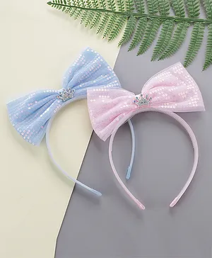 Pine Kids Bow Hair Bands Pack Of 2 - Pink & Blue 