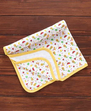 Babyhug Cotton Knit Terry Bath Towel All Over Print - White Yellow