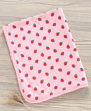 Babyhug Knit Terry Towel Strawberry Print - Pink
