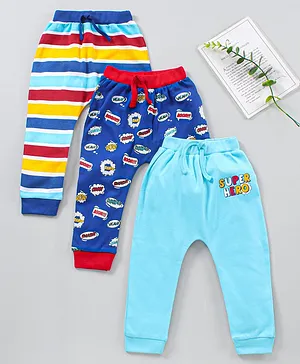 Babyhug Cotton Knit Full Length Diaper Leggings Multi-Print Pack of 3 - Red Blue