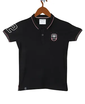 Monte Carlo Half Sleeves Numeric Placement Print T-Shirt - Black