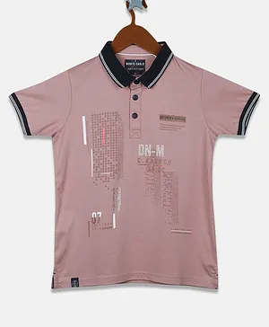 Monte Carlo Half Sleeves Abstract Text Printed Polo Tee - Pink