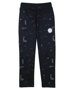 Monte Carlo Full Length Abstract Text Printed Lounge Pants - Navy Blue