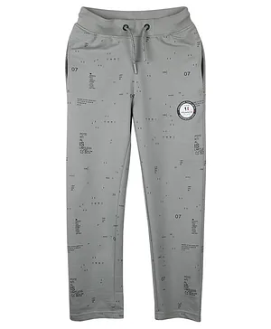 Monte Carlo Full Length Abstract Text Printed Lounge Pants - Dark Grey