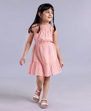 Babyoye Cotton Singlet Sleeves Striped Frock - Peach