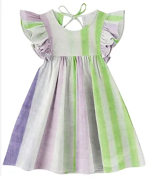 The Baby Atelier Organic Cotton Short Sleeves Stripe Print Night Dress - Green Purple