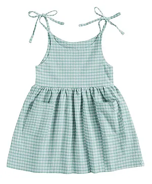 The Baby Atelier Organic Cotton Sleeveless Check Print Night Dress - Green