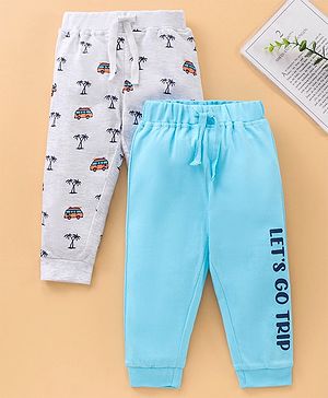 Babyhug Full Length Printed Knitted Lounge Pants Pack of 2 - Grey Blue