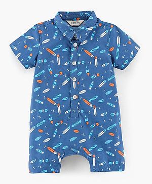 Bonfino Woven Half Sleeves Romper Rocket Print - Blue