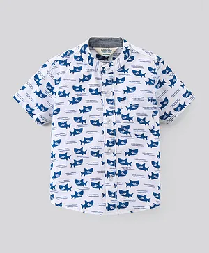 Bonfino Short Sleeves Shirt Shark Print - White