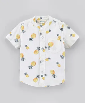 Bonfino Short Sleeves Shirt Pineapple Print - Off White