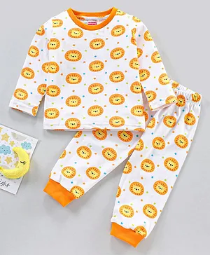 Babyhug Full Sleeves Pajama Set Lion Print- Orange White