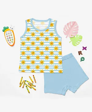 SuperBottoms Sleeveless Sun Print Glow In Dark Tee With Shorts - Blue