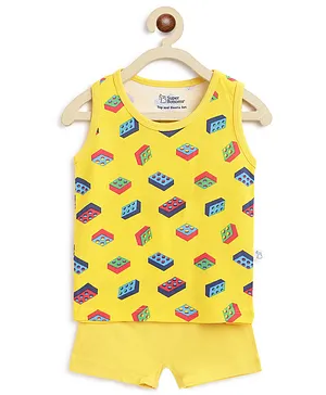 SuperBottoms Sleeveless Lego Print Tee With Shorts - Yellow