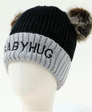 Babyhug Woollen Cap With Pom Pom Detailing Black - Diameter 11.5 cm