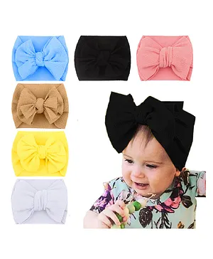 Babymoon Free Size Textured Bow Headband Pack of 6 - Multicolour