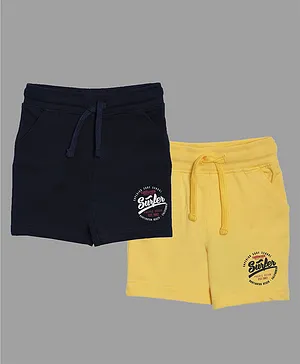 3PIN Pack Of 2 Knee Length Surfer Print Shorts - Navy Blue & Yellow