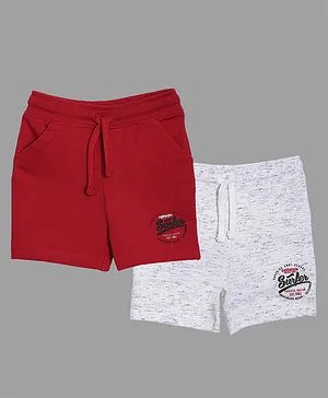 3PIN Pack Of 2 Knee Length Surfer Print Shorts - Red & White