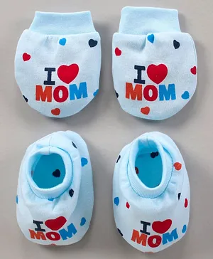 Simply Cotton Mittens & Booties Set Mom Printed - Sky Blue