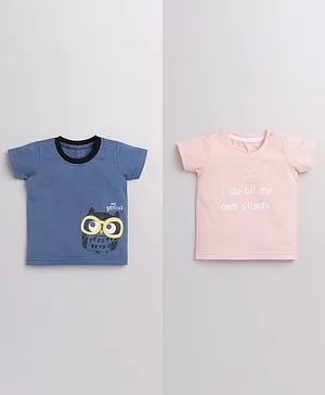 Orange Republic Pack Of 2 Owl Print Half Sleeves Tees - Pink & Blue