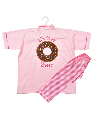 Polkas & Stripes Half Slevees Cotton Night Suit Donut Print - Pink