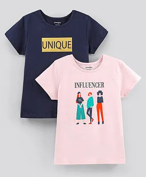 Primo Gino Half Sleeves T-Shirts Girls Influencer & Foil Print Pack of 2 - Navy Pink