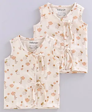 Babyoye Cotton Muslin Sleeveless Vests Printed Pack of 2- Beige