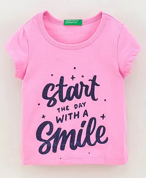 UCB Half Sleeves T-Shirt Glitter Text Print - Light Pink