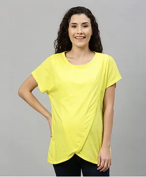 Nejo Half Sleeves Solid Maternity & Nursing Sleep Top - Yellow