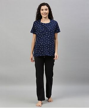 Nejo Half Sleeves Birds Print Maternity Night Suit - Blue