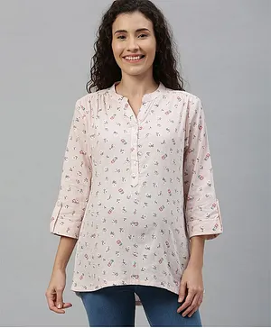 Nejo Half Sleeves Floral Print Maternity & Nursing Top - Pink