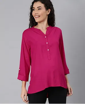 Nejo Half Sleeves Solid Maternity & Nursing Top - Fuchsia Pink