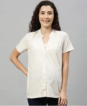 Nejo Half Sleeves Solid Maternity & Nursing Sleep Top - Off White