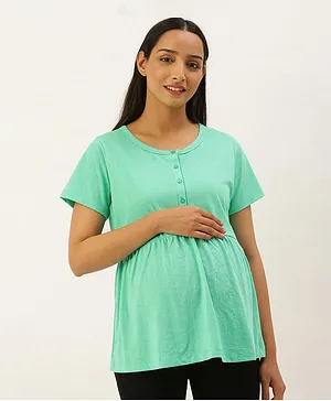 Nejo Half Sleeves Solid Maternity Top - Green