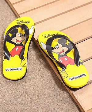 Cute Walk by Babyhug Slip On Flip Flops Mickey Mouse Print - Yellow