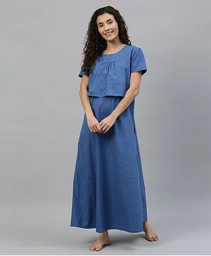 Nejo Half Sleeves Printed Maternity & Nursing Nighty - Blue